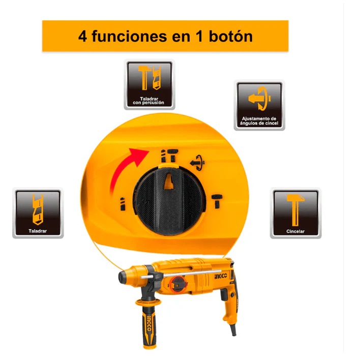 ROTOMARTILLO 110/120V 800W 1100RPM 4000BPM CONCRETO 2,5J INGCO URGH9028-2 - Imagen 5