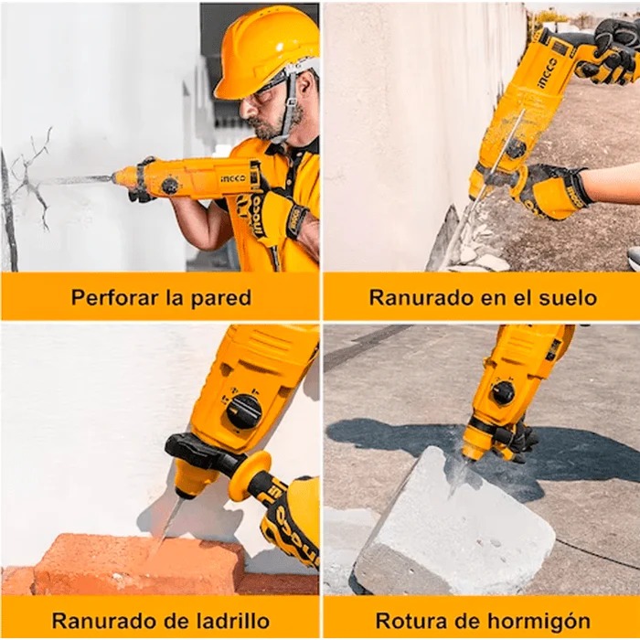 ROTOMARTILLO 110/120V 800W 1100RPM 4000BPM CONCRETO 2,5J INGCO URGH9028-2 - Imagen 3